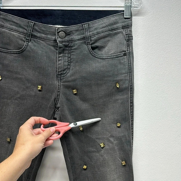 Stella McCartney Jeans Skinny Denim Embellished Rhinestone Jeweled Gray Size 27 - Picture 12 of 13